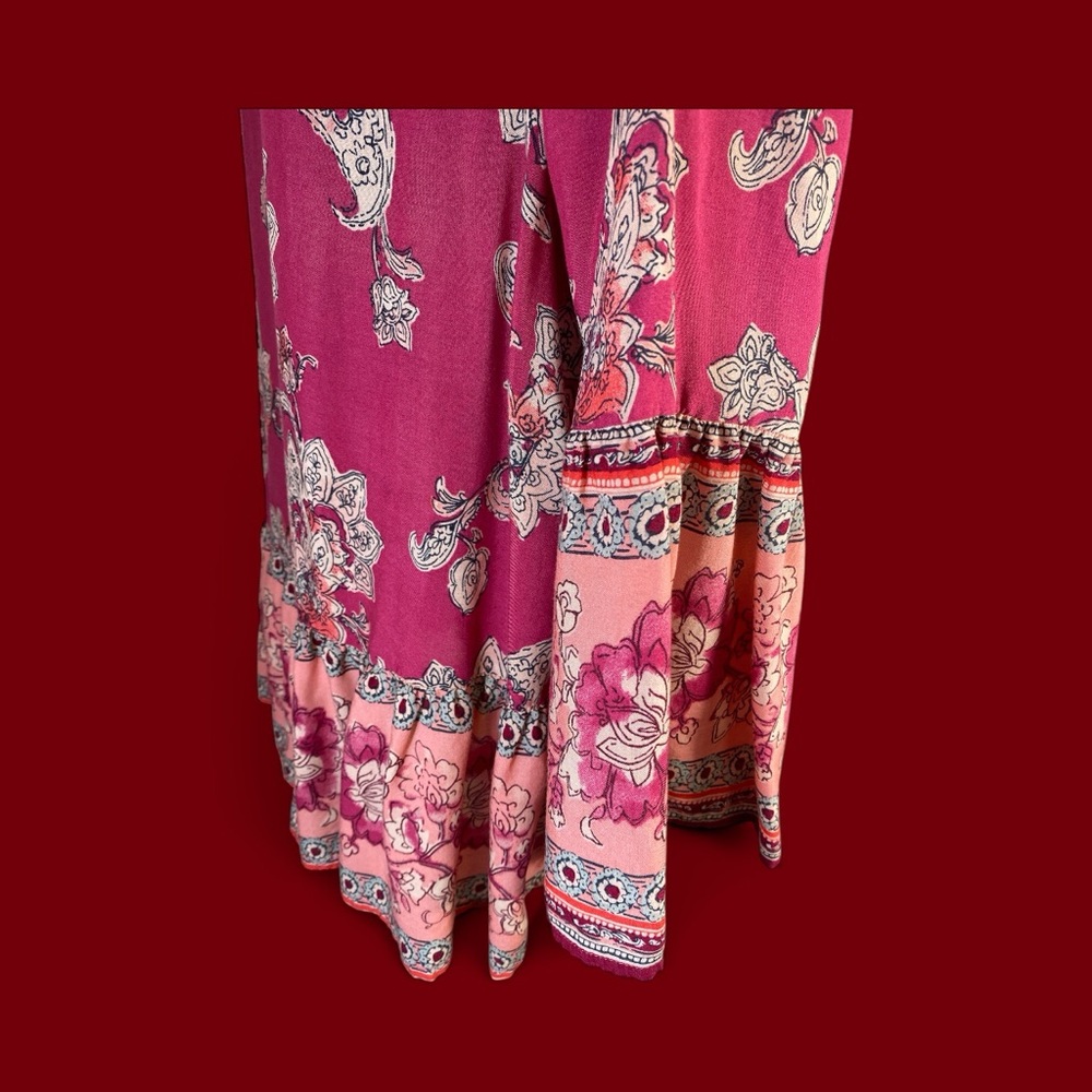 Beachlunchlounge Boho Floral Peasant Tunic Blouse Pink Multicolor Women’s M - Picture 4 of 7